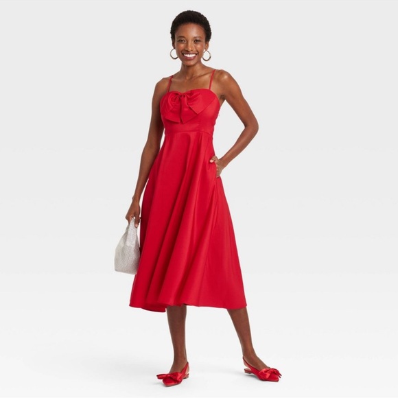 Women's Bow Midi Dress - A New Day Red - Picture 2 of 3